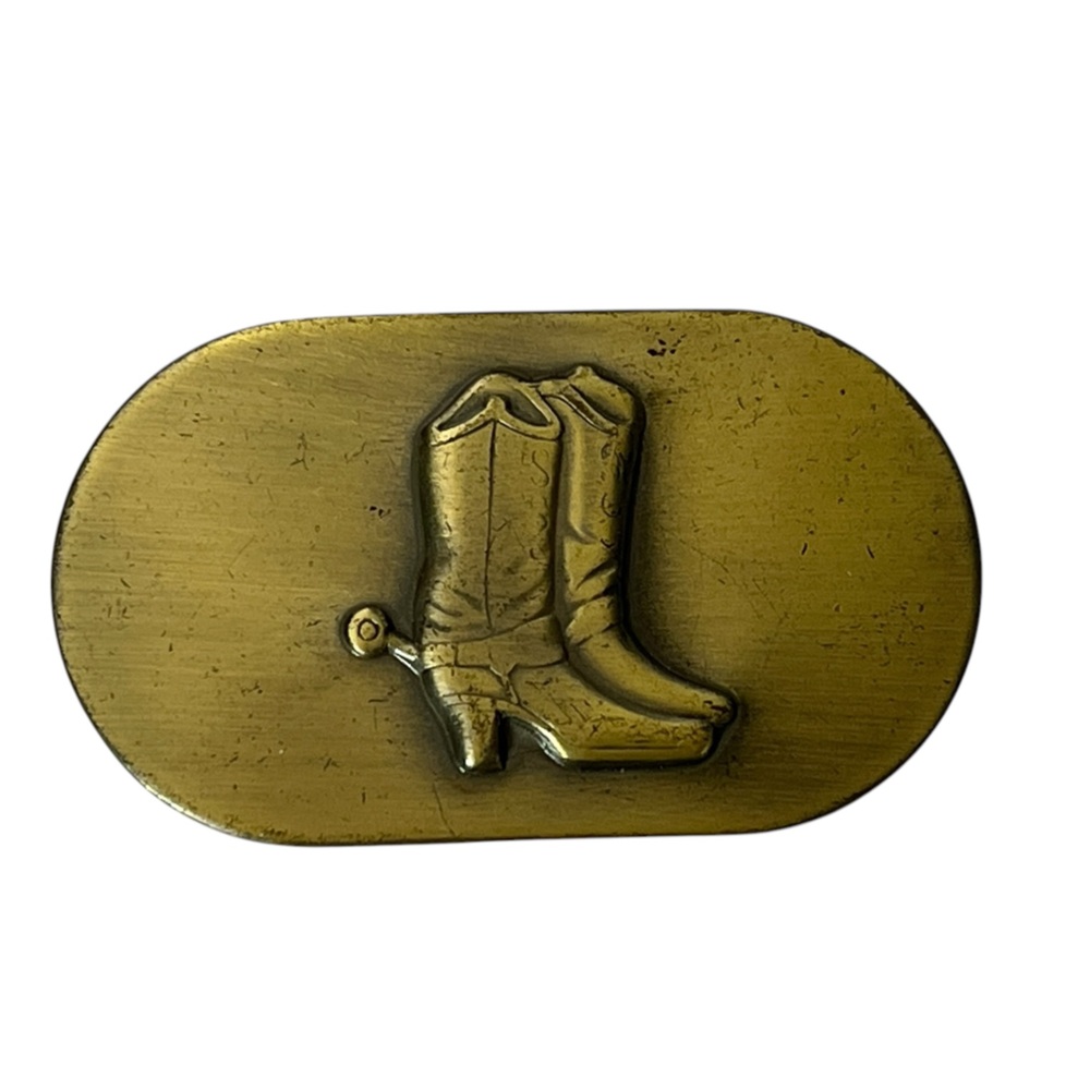 Vintage Western Rodeo Boots Spurs Bronze Color Belt Buckle 2.5"x1.5"